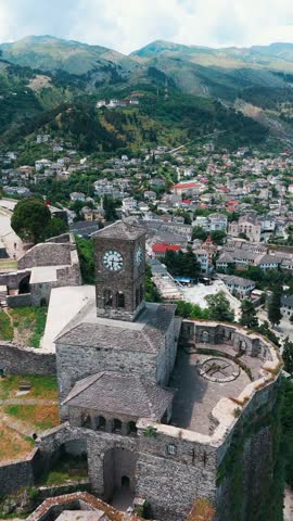 Aerial view of Gjirokaster Unesco World Heritage Town in Albania