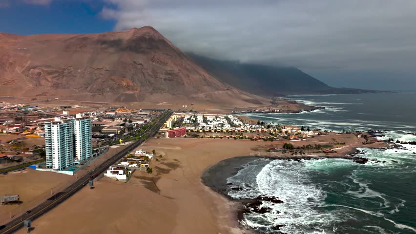 Huayquique beach Chile Iquique building ocean sea traffic tarapaca mountain