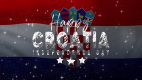 Croatian flag with Happy Croatia Independence Day text animation, suitable for celebrating Croatian Independence Day with patriotic social media posts. - Powered by Shutterstock - Get 15% off with code: PIKWIZARD15