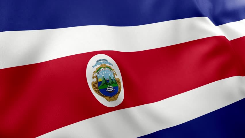 Realistic waving flag of Costa Rica, blue, white, red stripes, optional emblem. Central American nation symbol, San José, patriotism, Costa Rica