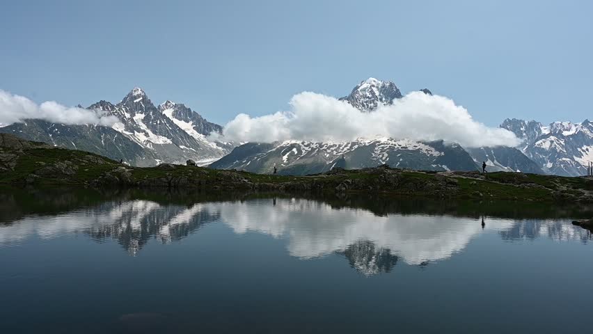 Lake near La flegere with a view of the Mont Blanc group