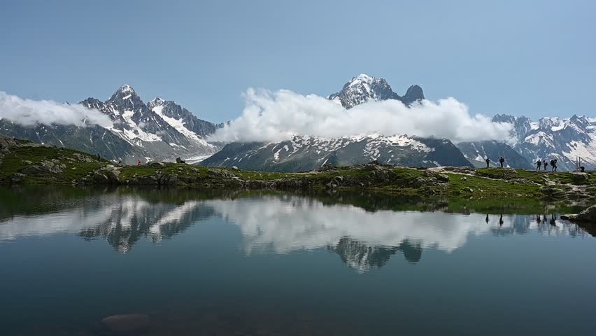 Lake near La flegere with a view of the Mont Blanc group