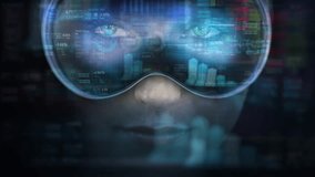 Holographic User Interface With Augmented Reality Visuals For Analyzing Stock Exchange Data and Managing Business and Marketing Projects. Young Latin American Woman Wearing Headset Smart Glasses.  - Powered by Shutterstock - Get 15% off with code: PIKWIZARD15
