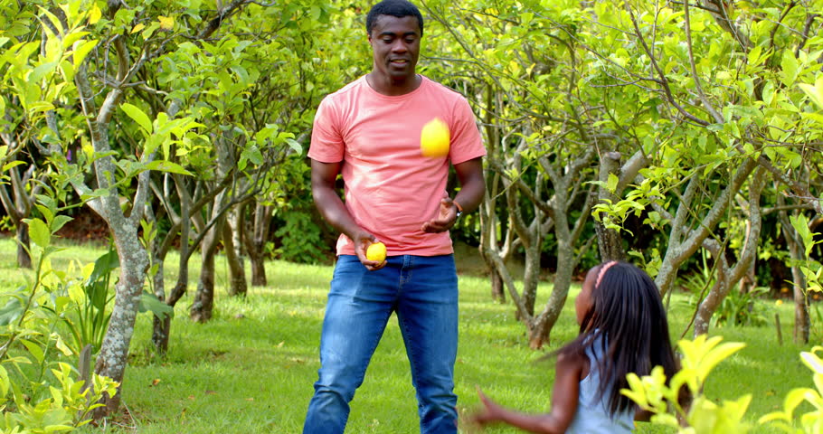 African American, Father playing catch with daughter in sunny park, enjoying quality time together. Family, bonding, outdoors, recreation, playful, childhood