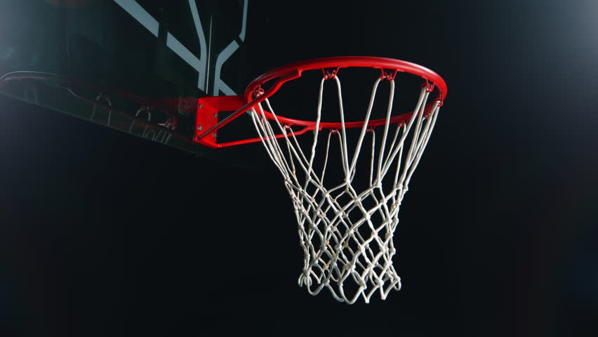 Super Slow Motion of Basketball Ball Going Through Hoop Net at 1000fps.