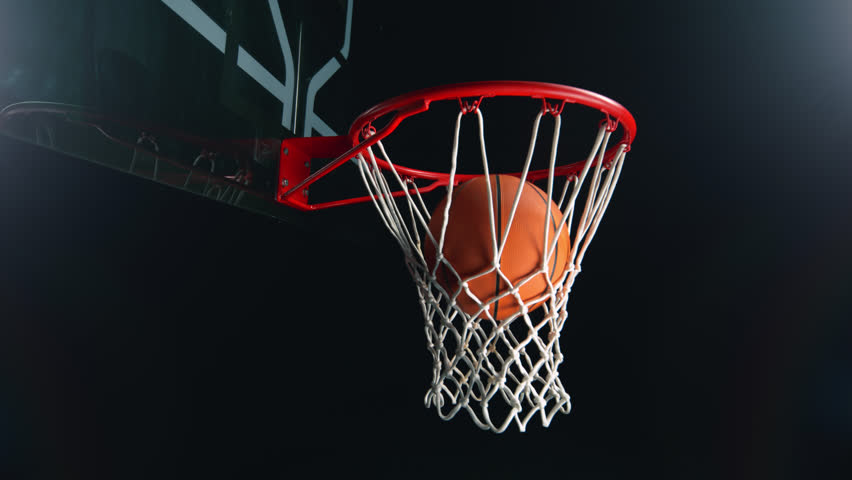 Super Slow Motion of Basketball Ball Going Through Hoop Net at 1000fps.