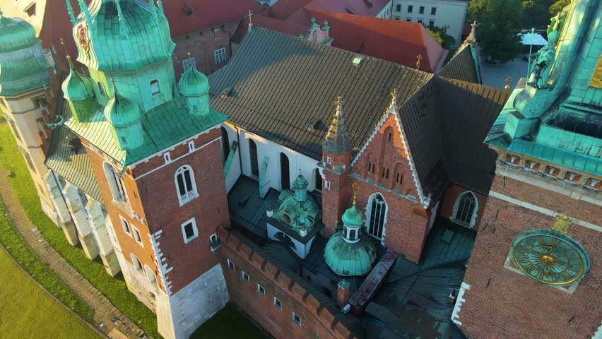 Wawel Castle architectural complex on the left Vistula Krakow Poland drone view landscape city