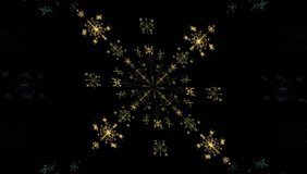 Looping motion animation of intricate rotating radial fractal pattern resembling abstract glowing snowflakes and molecular structures on black background with delicate symmetrical design - Powered by Shutterstock - Get 15% off with code: PIKWIZARD15