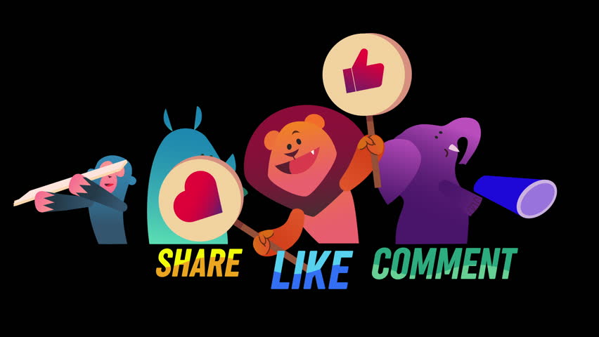 Like subscribe comment share Social Media Call to Action Icons with Funny Animal