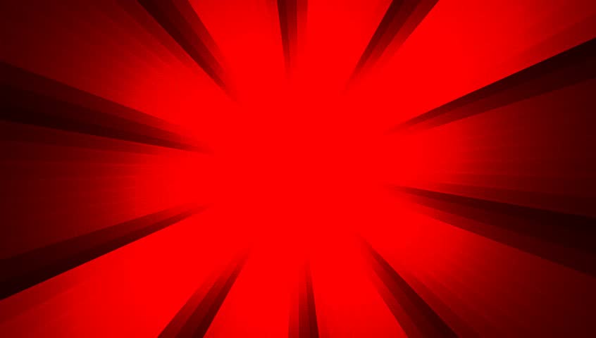 Radiant red sunburst with bold light rays expanding from center in a comic-style explosion effect, increasing and decreasing in seamless looping animation, pulsing in and out rhythmically