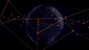 Opening starfield globe hovering network pulsing red stream flowing code scrolling for viewing data. Futuristic, digital, cyber, abstract, technology, innovation, sci-fi - Powered by Shutterstock - Get 15% off with code: PIKWIZARD15