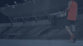 Athlete entering stadium jogging with running blade fitness metrics spiking causing water sipping. Athlete, performance, endurance, biomechanics, motion, analytics, sport - Powered by Shutterstock - Get 15% off with code: PIKWIZARD15