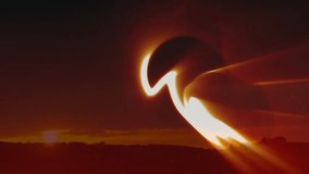 Moon silhouette transiting sun, rotating flare arcs and ribbons visualizing partial eclipse. Celestial, eclipse, aurora, cosmic, twilight, shimmer, atmospheric - Powered by Shutterstock - Get 15% off with code: PIKWIZARD15