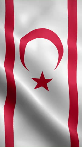 Northern Cyprus flag waving animation, vertical flag, seamless loop animated, official colors (portrait).