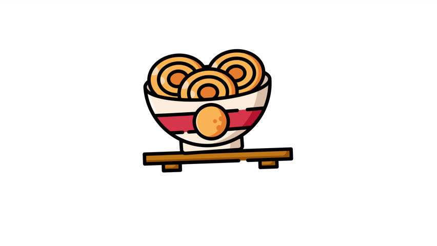Noodle bowl filled icon for animated Asian food and quick meal menu