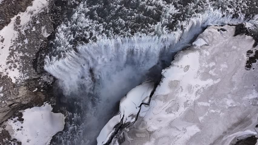 Aerial winter view of Dettifoss, Europe