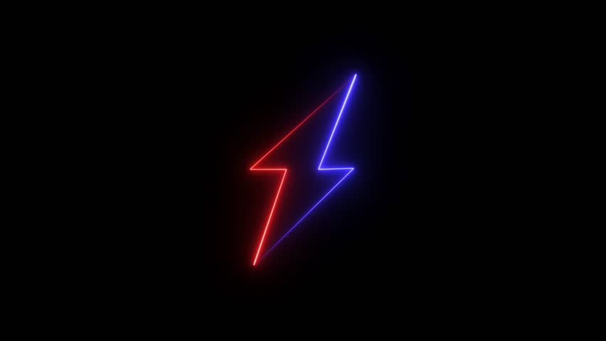 Neon Battery charging power symbol, lightning bolt sign.