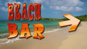 BEACH BAR, sunset colored liquid metal silhouette of arrow on tropical beach at day time eye catching 10s 4k video art, dramatic reveal of text, perfect for ad campaign for bar, sweet and stand out - Powered by Shutterstock - Get 15% off with code: PIKWIZARD15