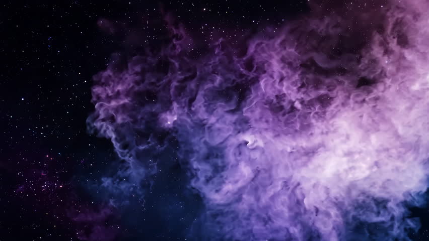 Nebula clouds are swirling and transforming in beautiful purple and blue colors across the universe