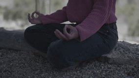 Person meditates in shadow in natural landscape of Israel - Powered by Shutterstock - Get 15% off with code: PIKWIZARD15