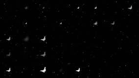 Template animation of evenly spaced bird pigeon symbols of different sizes and opacity. Animation of transparency and size. Seamless looped 4k animation on black background with stars - Powered by Shutterstock - Get 15% off with code: PIKWIZARD15