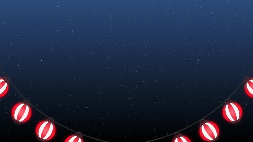 Looping animation of colorful fireworks with Japanese lanterns