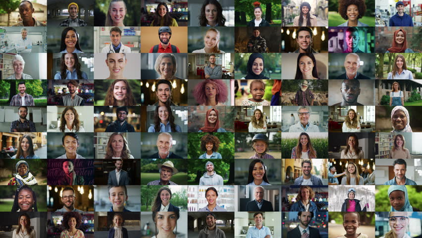 Portrait Collage of Empowered Men and Women from Diverse Backgrounds. Zoom Out Footage with Muslim Female Lead. People Looking at Camera, Reflect Leadership, Ambition, Celebration of Modern Lifestyle