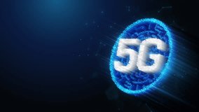 5G Wireless Mobile Network Animated Digital Art. Abstract animation representing 5th generation communication hardware technology concept composed of neon glowing fiber optics on a blue background - Powered by Shutterstock - Get 15% off with code: PIKWIZARD15