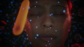 Anxious woman surrounded by giant floating viruses and bacteria, airborne disease transmission concept visualization. 3D Illustration - Powered by Shutterstock - Get 15% off with code: PIKWIZARD15