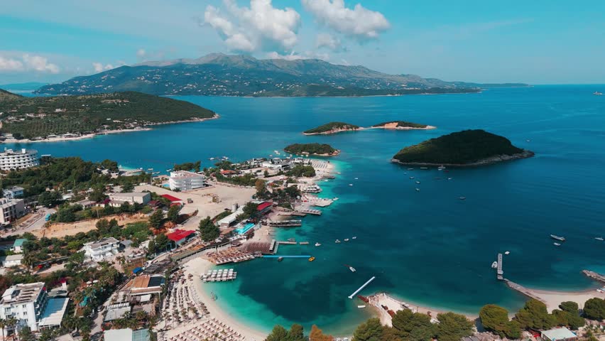 Aerial view of Ksamil Beach in Albania