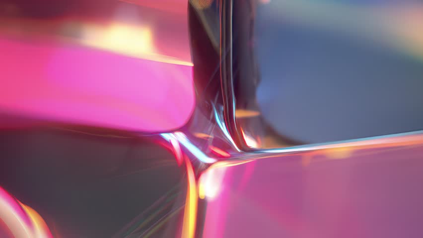 Chromatic glitch loop with neon overlays and chrome surface. Inspired by 80s tech, this seamless loop fits synth-heavy motion graphics or visual performance pieces.