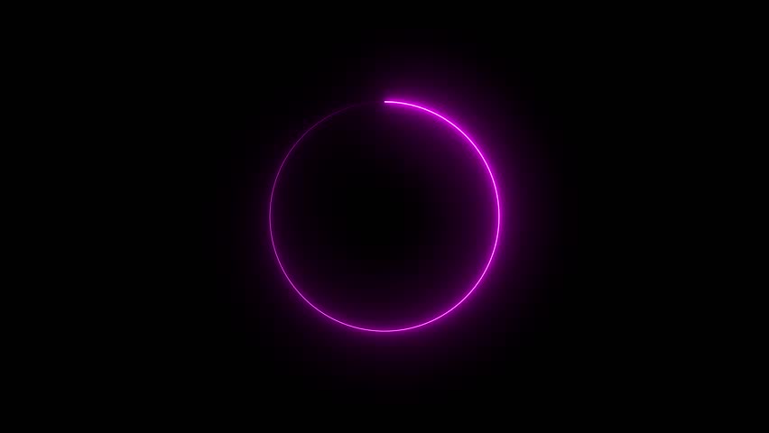Glowing neon pink color circle frame loading icon animation shape rotation retro border circular sign symbol on black background 