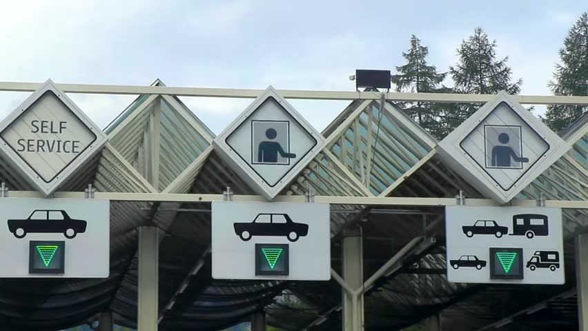 Border crossing with counters for car and truck transport in the Alps Tyrol Austria.
