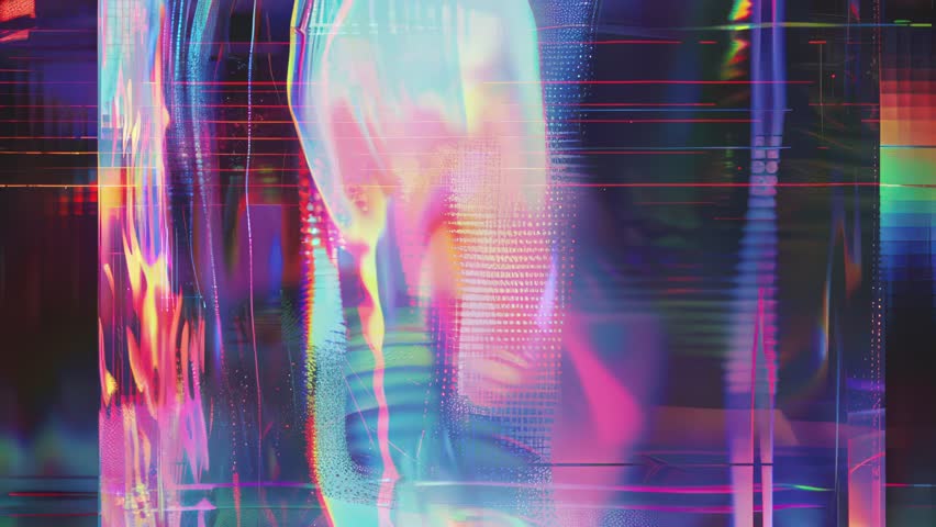 Neon-drenched glitch backdrop with shimmering overlays and synthwave flair. Great for looping animations, 80s-inspired edits, and digital projections