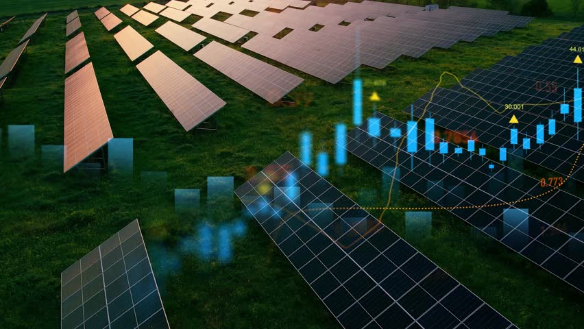Increase in electricity prices on the world market. Green energy in full development.Investment finance chart,stock market business and exchange financial growth graph.	
