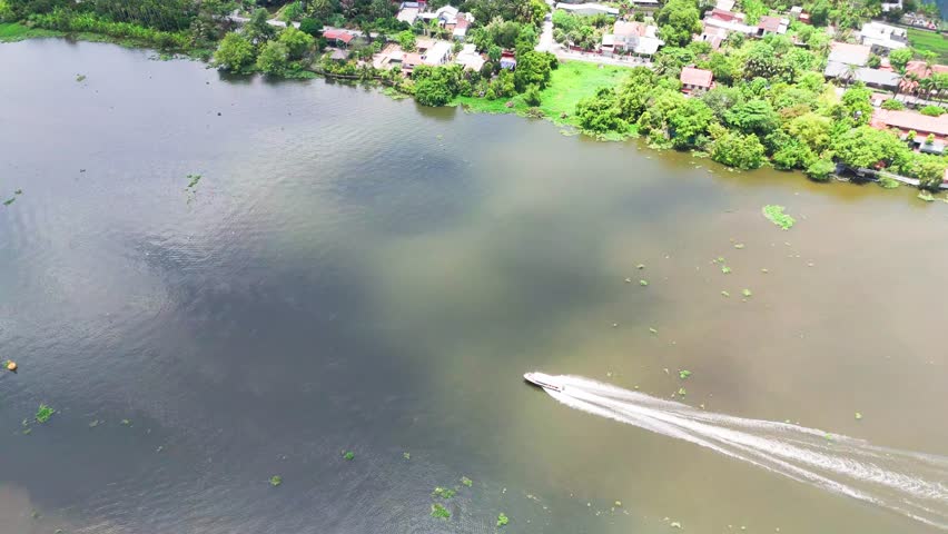 Aerial View of the Speedboat in the River.