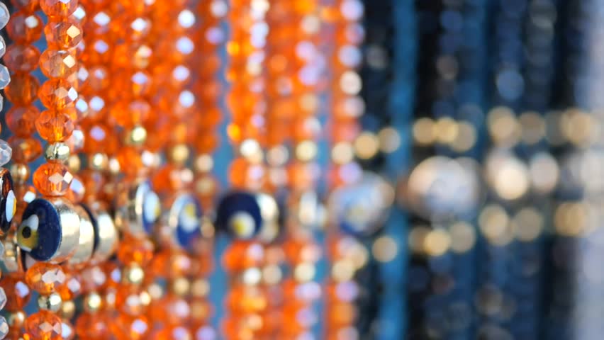 A Beautiful Array of Colorful Beaded Necklaces on Display in a Market