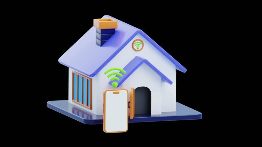 3d rendered animated house with a colorful roof and door