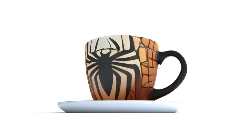decorated tea cup on white background. 3d and computer rendering animation video with 4k resolution.