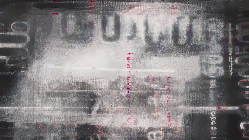 Flickering glitch visuals with grungy overlays, code fragments, and digital static — ideal for cyberpunk, hacker themes, or raw industrial aesthetics.