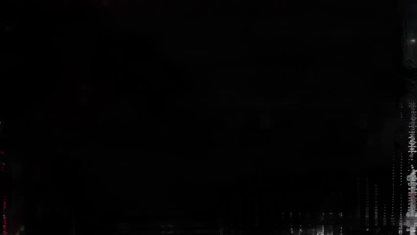 Flickering glitch visuals with grungy overlays, code fragments, and digital static — ideal for cyberpunk, hacker themes, or raw industrial aesthetics.