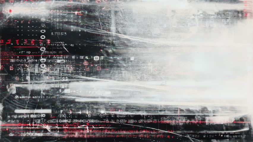 Looped visual background featuring grunge layers, tech errors, and glitch distortions. Great for sci-fi edits, digital art, and motion design environments.