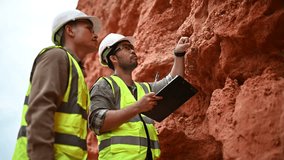 Two geologists are prospecting for minerals and collecting soil samples in a valley - Powered by Shutterstock - Get 15% off with code: PIKWIZARD15