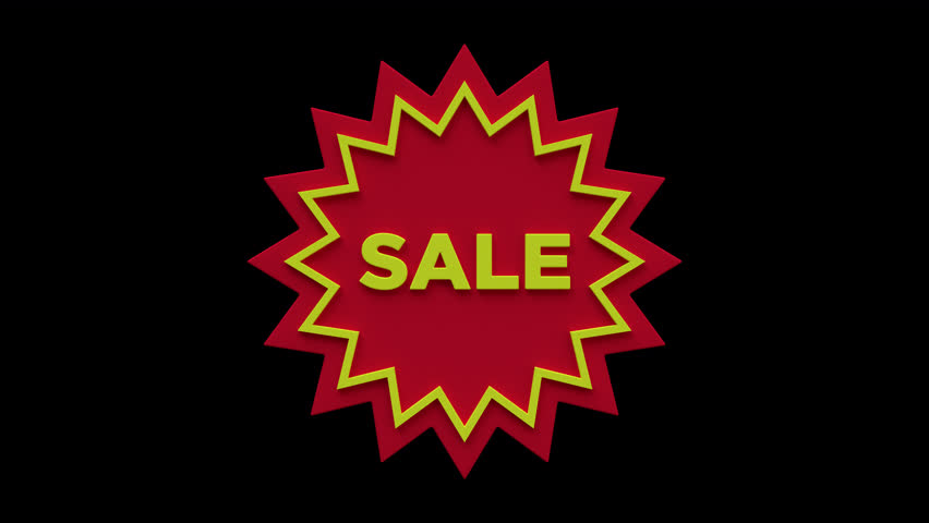 Looping 3D animation sale icon with transparent screen in red and yellow color