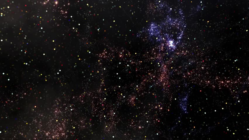 Reverse view traveling through star fields in space