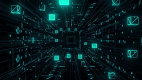 Futuristic blockchain background with glowing cubes and binary code. The scene creates a digital tunnel effect, conveying a sense of technological advancement. - Powered by Shutterstock - Get 15% off with code: PIKWIZARD15