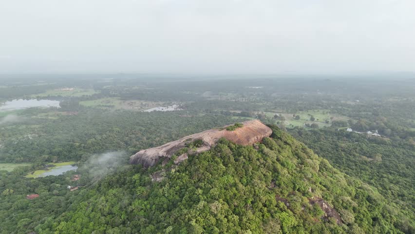 Drone areal view Pidurangala rock Sigiriya Srilanka hike nature 