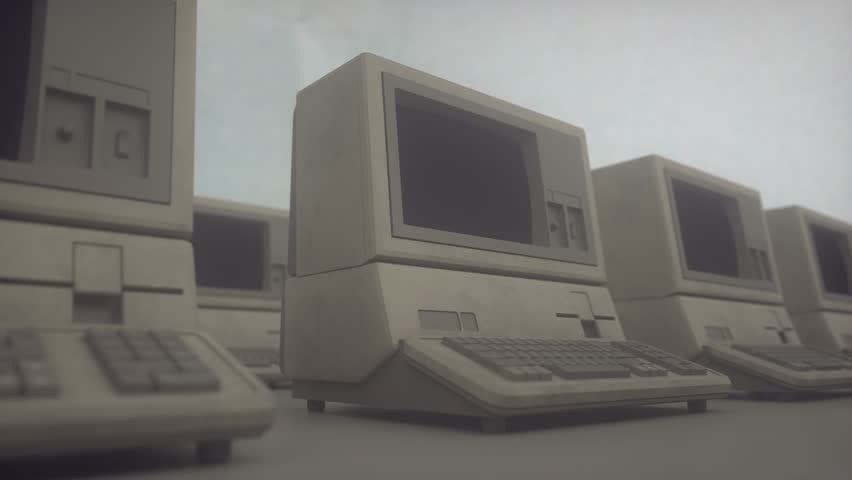 Retro Office Computers With Dusty Surfaces and Terminal Screens in Seamless Loop