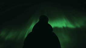 Woman watching the Northern Lights in Lapland, Finland, surrounded by snow and silence under a starry arctic sky - Powered by Shutterstock - Get 15% off with code: PIKWIZARD15
