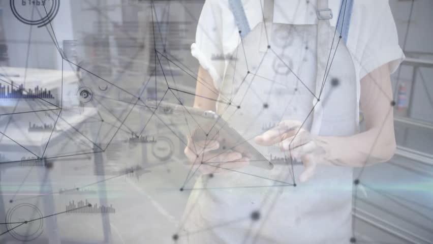 Female technician tapping tablet, activating AR overlay with gauge graphs monitoring machinery. Technology, data visualization, industrial, innovation, analytics, automation, engineering - Powered by Shutterstock - Get 15% off with code: PIKWIZARD15